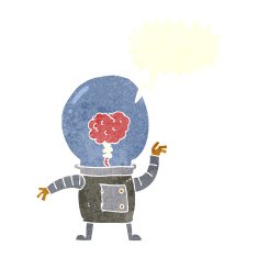 cartoon robot cyborg with speech bubble N10