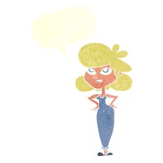 cartoon girl with hands on hips speech bubble N20