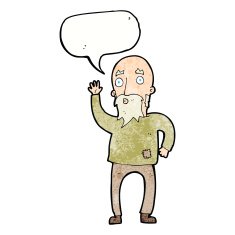 cartoon old man waving with speech bubble N3