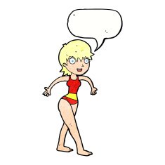 cartoon happy woman in swimming costume with speech bubble N11