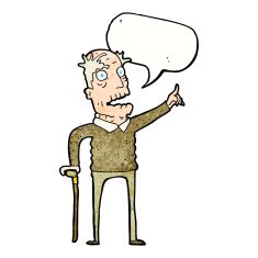 cartoon old man with walking stick speech bubble N9