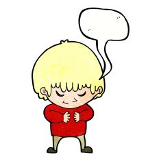 cartoon shy boy with speech bubble N21