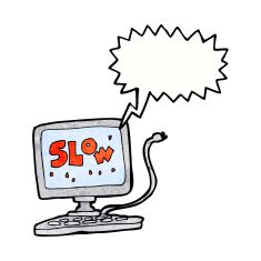 cartoon slow computer with speech bubble N3