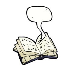 cartoon open book with speech bubble N3