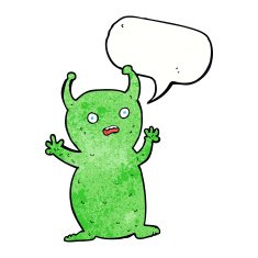 cartoon funny little alien with speech bubble N10