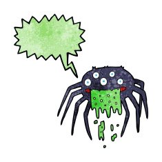 cartoon gross halloween spider with speech bubble N20