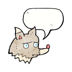 cartoon unhappy wolf with speech bubble N3