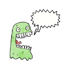 cartoon gross ghost with speech bubble N48