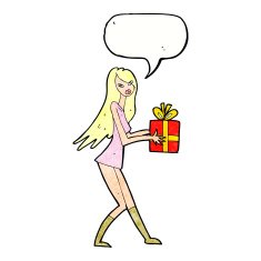 cartoon fashion girl with present speech bubble N11
