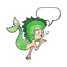 cartoon mermaid blowing a kiss with speech bubble N11