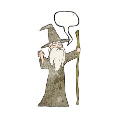 cartoon old wizard with speech bubble N12