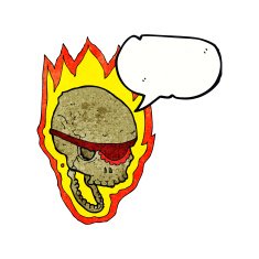 cartoon flaming pirate skull with speech bubble N11