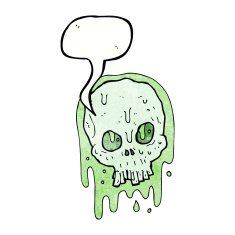 cartoon slimy skull with speech bubble N10
