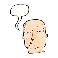 cartoon bald tough guy with speech bubble N22