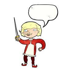 cartoon musketeer with speech bubble N3