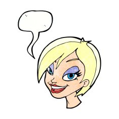 cartoon pretty female face with speech bubble N99