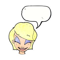cartoon pretty female face with speech bubble N100