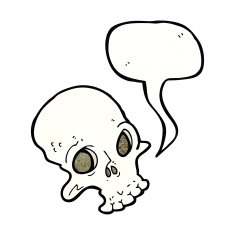 cartoon spooky skull with speech bubble N152