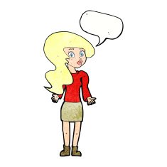 cartoon woman shrugging shoulders with speech bubble N500