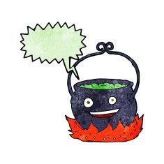 cartoon witch's cauldron with speech bubble N3