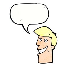 cartoon grinning man with speech bubble N87