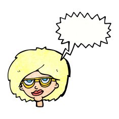 cartoon woman wearing spectacles with speech bubble N40