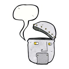 cartoon robot head with speech bubble N65