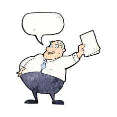 cartoon boss waving papers with speech bubble N11
