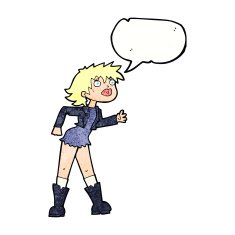 cartoon girl in leather jacket with speech bubble N11
