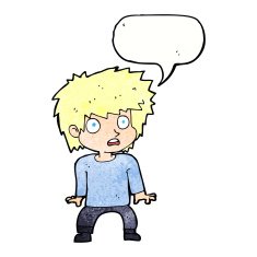 cartoon frightened boy with speech bubble N20