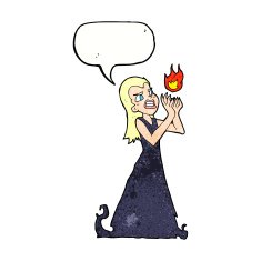 cartoon witch woman casting spell with speech bubble N11