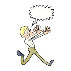cartoon man running away with speech bubble N9