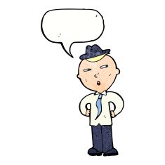 cartoon man wearing hat with speech bubble N11