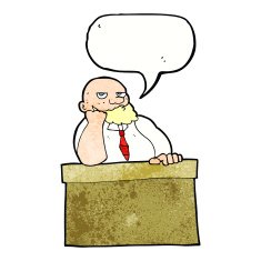 cartoon bored man at desk with speech bubble N11