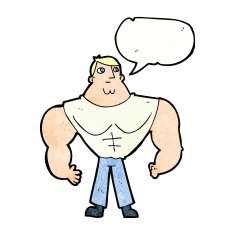 cartoon body builder with speech bubble N11