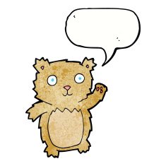 cartoon waving teddy bear with speech bubble N31