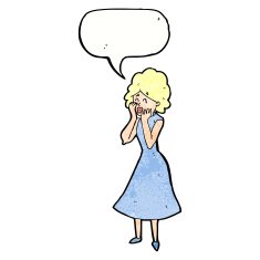 cartoon worried woman with speech bubble N79