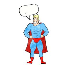 cartoon superhero with speech bubble N25