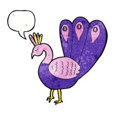 cartoon peacock with speech bubble N10