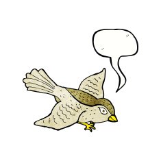 cartoon flying bird with speech bubble N16