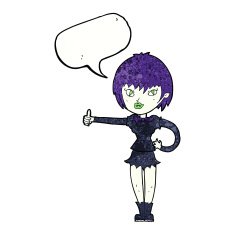cartoon vampire girl giving thumbs up sign with speech bubble N20