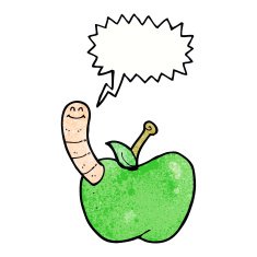 cartoon apple with worm speech bubble N52