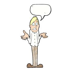 cartoon man shrugging shoulders with speech bubble N41