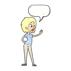 cartoon woman waving with speech bubble N339