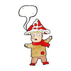 cartoon magical mushroom man with speech bubble N11