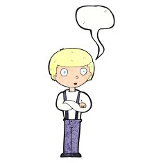 cartoon staring boy with speech bubble N32