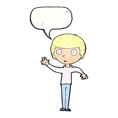cartoon staring boy with speech bubble N33