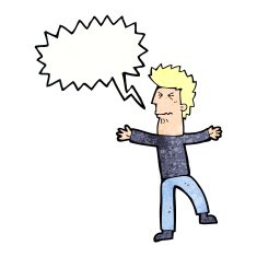 cartoon stressed man with speech bubble N70