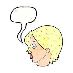cartoon female face with narrowed eyes speech bubble N11