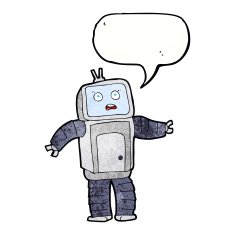 cartoon funny robot with speech bubble N80